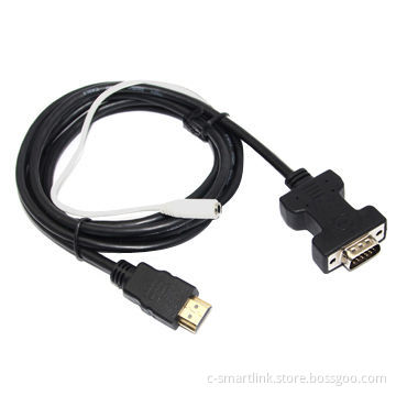 1080p Gold-plated HDMI male to VGA HD-15 male cable 1.8m with audio, micro USB, charging, black